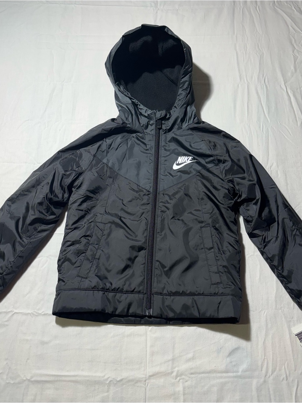 Nike Kids Black Hooded Fleece Line Jacket with White Logo